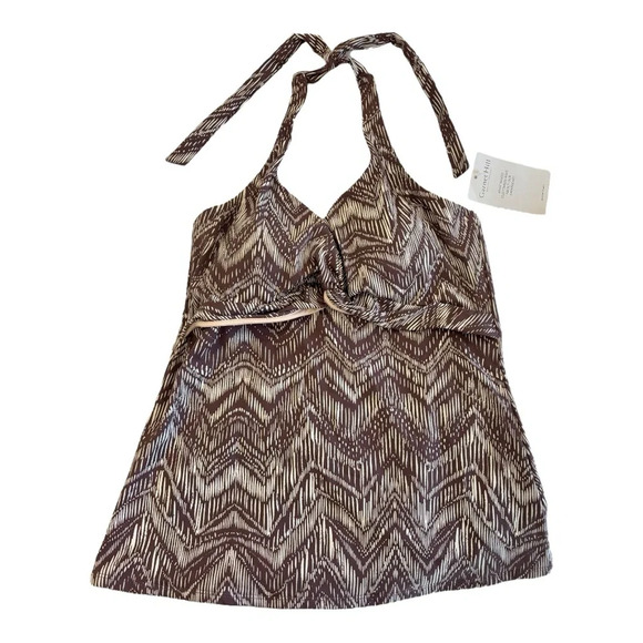 Garnet Hill Women’s Tankini Halter Top Swim Brown Beige Tan NWT - Picture 1 of 6